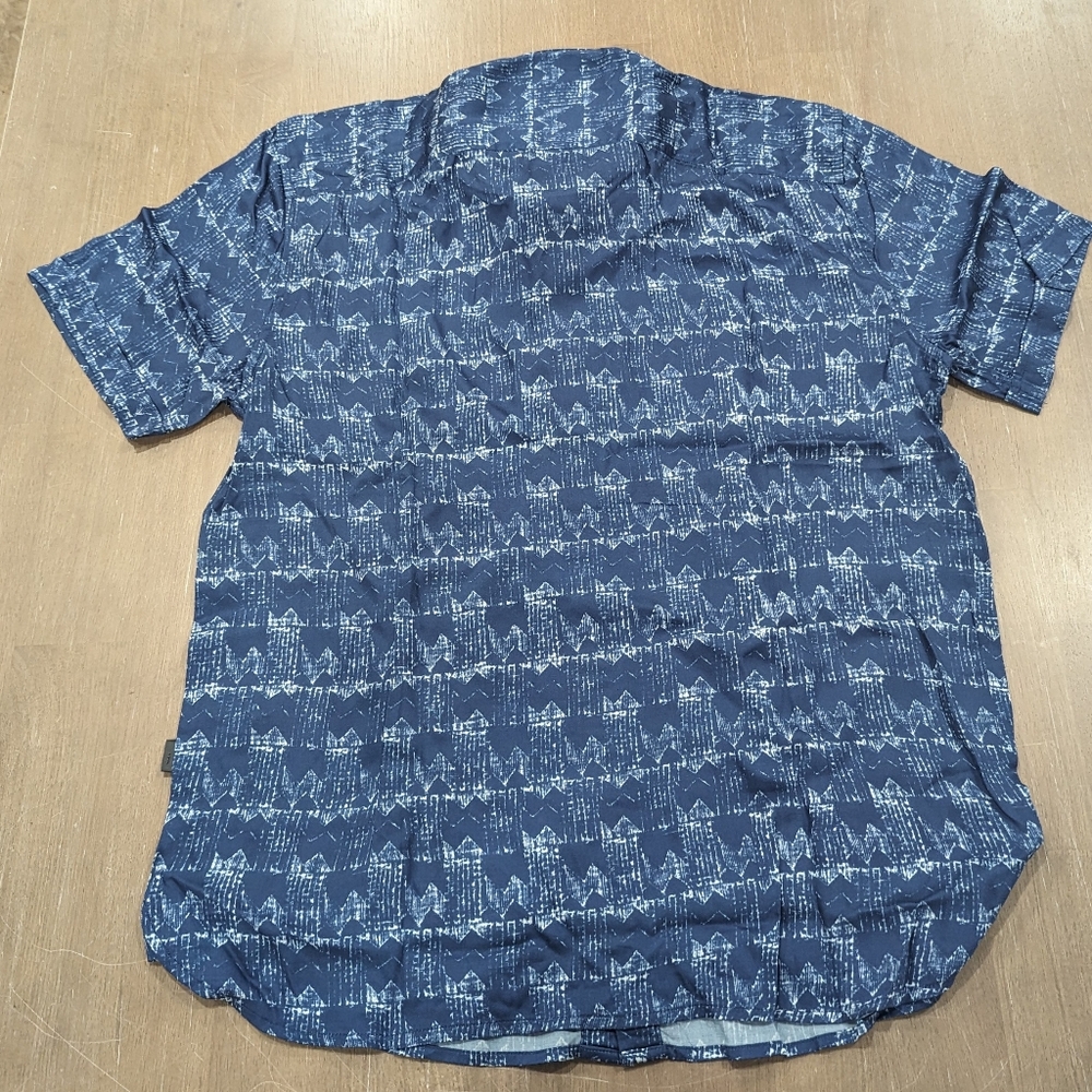 Mens John Varvatos Loren Printed SS Button Up Shirt Capri Blue Medium - Picture 4 of 6